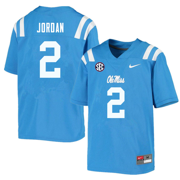 Jalen Jordan Ole Miss Rebels NCAA Men's Powder Blue #2 Stitched Limited College Football Jersey GZV0458GK